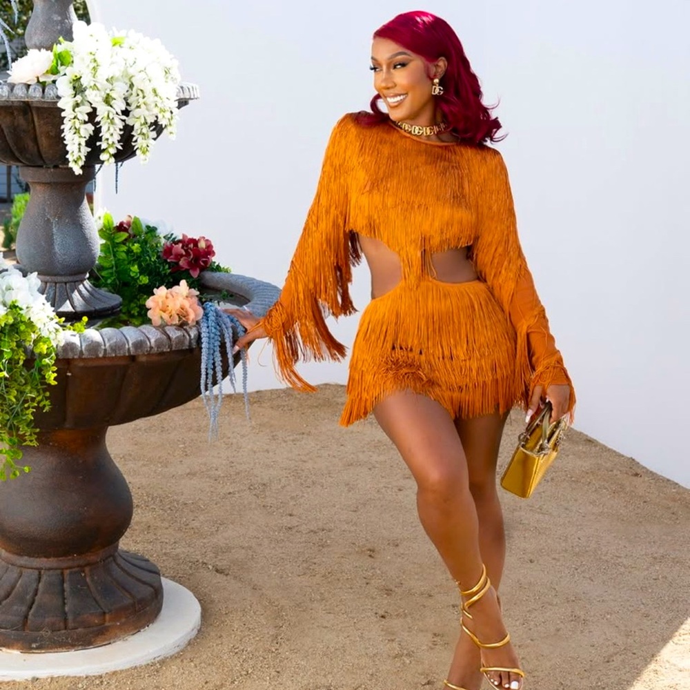 Pumpkin Orange Sexy Fringe Party Dress!